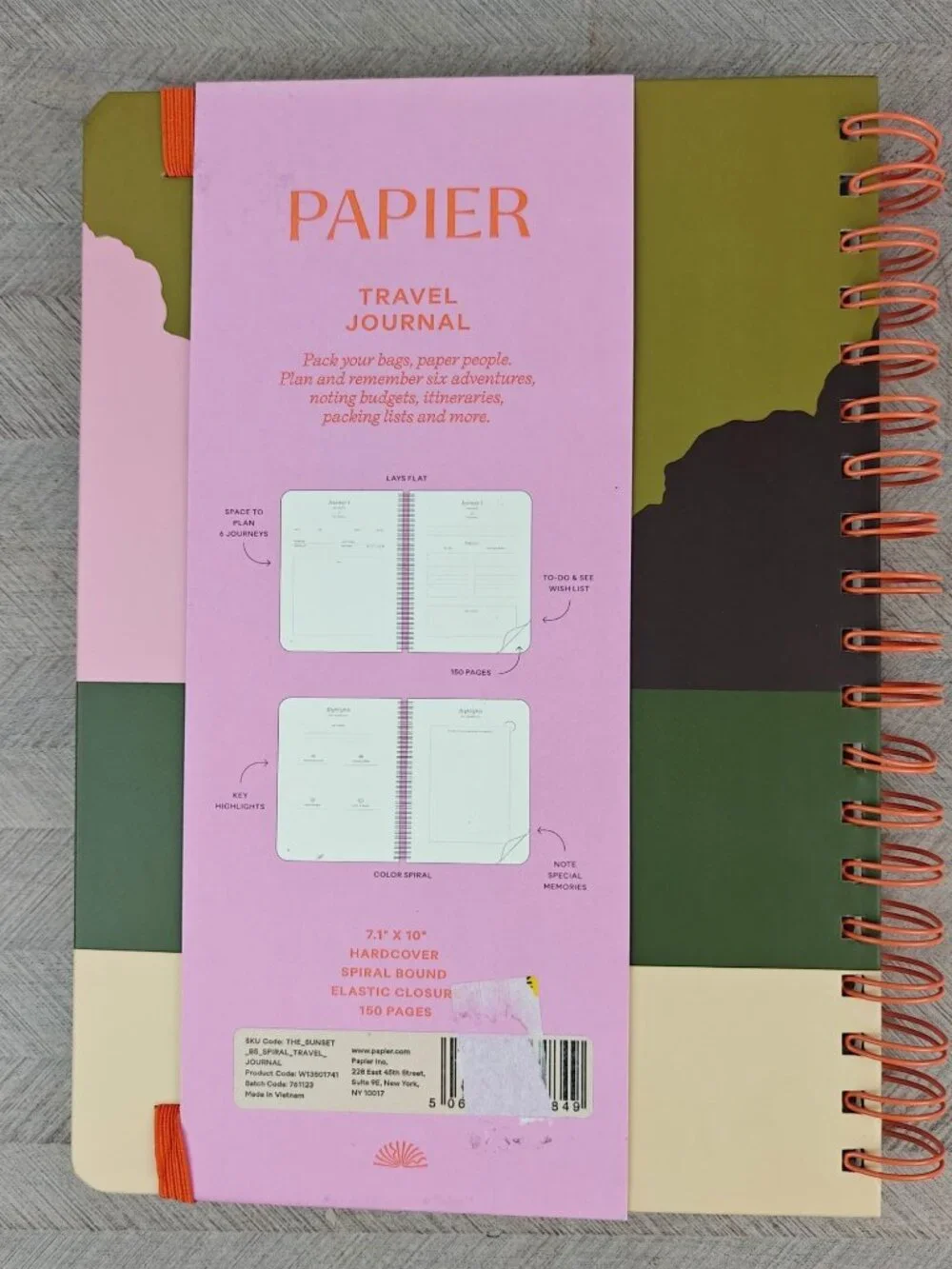 NEW Papier Travel Journal Hardcover Spiral Bound 7.1